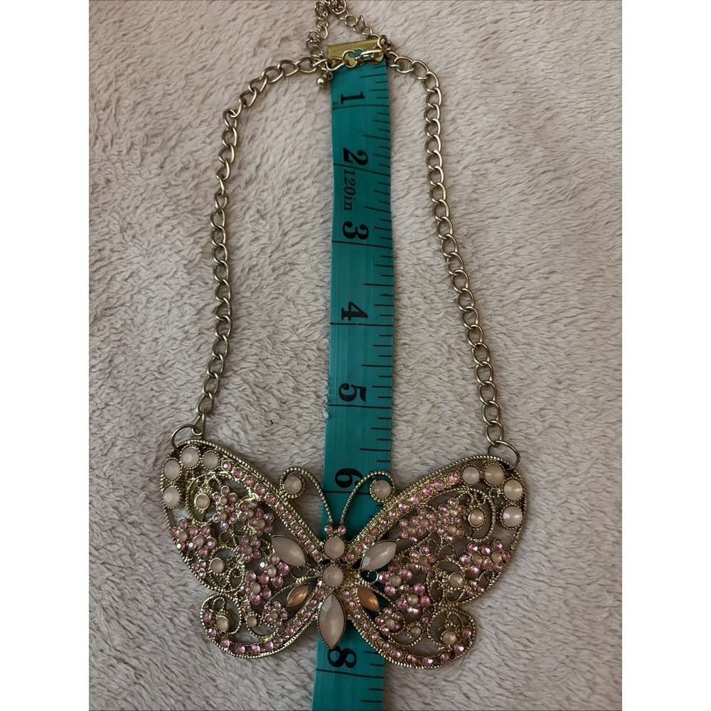 Pink Rhinestone Butterfly Statement Necklace Boho - Picture 6 of 7